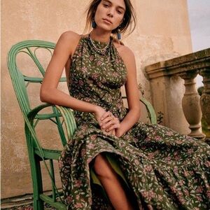 Sezane green floral maxi dress size 36